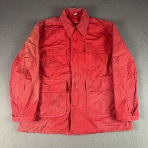 Vintage Red Hunting Field Coat Mens Large Crown Double Zipper Parka Jacket